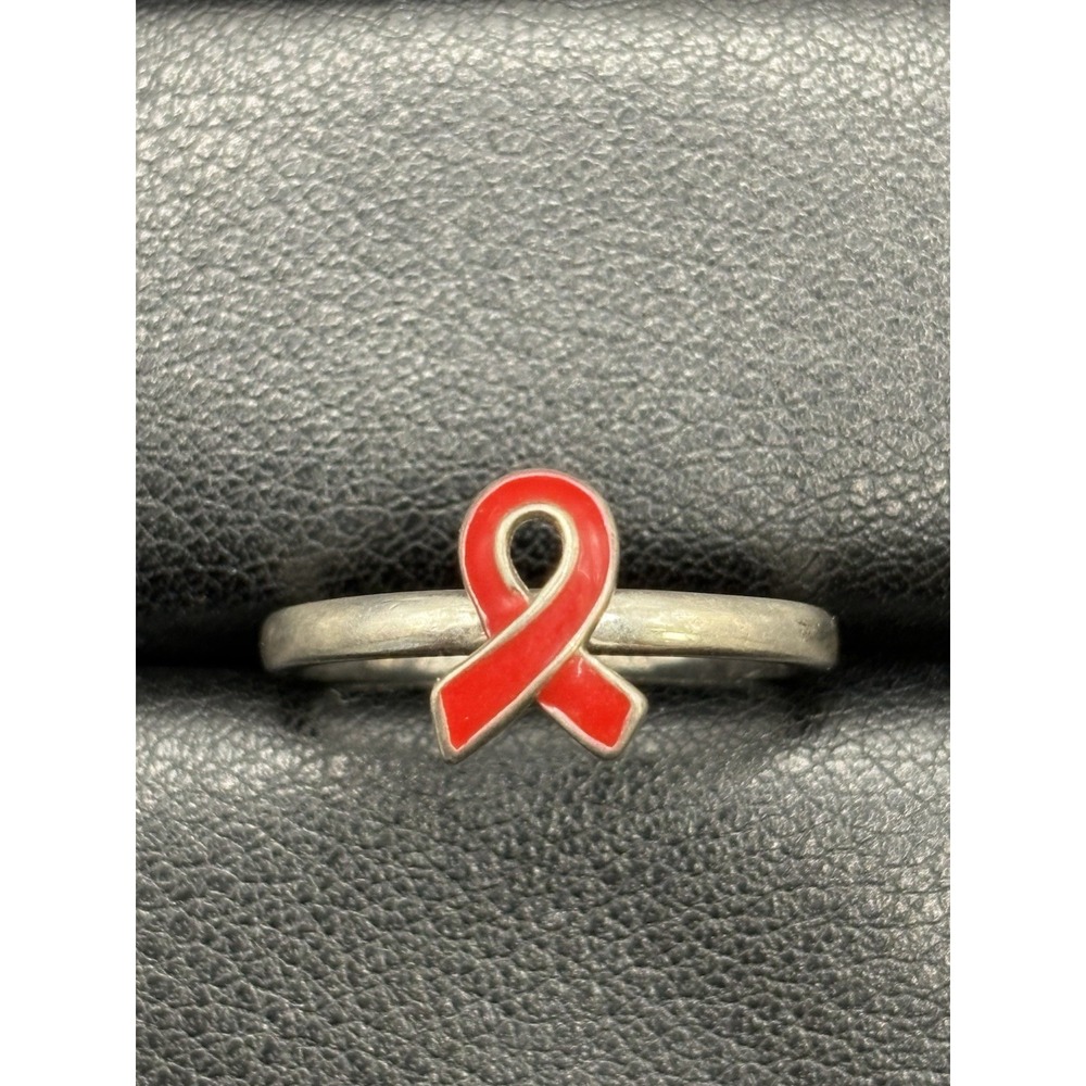 Vintage Sterling Silver AIOS HIV Awareness Ring Size 9 H4